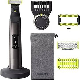 Resim Philips Norelco OneBlade Pro Kit, Hibrit Elektrikli Düzeltici ve Tıraş Makinesi, Şarj Standlı ve Hassas Taraklı QP6550 + OneBlade Gövde Seti, 3 Parça, QP610 