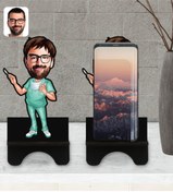 Resim Bk Gift Kişiye Özel Erkek Cerrah Karikatürlü Ahşap Biblo Telefon Standı-1 