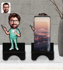 Resim Bk Gift Kişiye Özel Erkek Cerrah Karikatürlü Ahşap Biblo Telefon Standı-1 