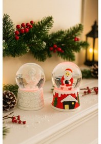 Resim Ev Dekoru Yeni Yıl Huzuru Işıklı Santa Melek Figürlü Ve Noel Baba Temalı Kar Küresi 2'li Seti 6.5 Cm Çok Renkli 