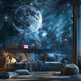 Resim Yıldız ve Ay LED Gece Lambası, Renkli Dönen Yıldızlı Ay Tasarımı, USB Güçlü, Düğme Kontrolü, Sıcak Yatak Odası Dekorasyonu ve Parti Kullanımı İçin İdeal, Yıldızlı Gece Lambası 