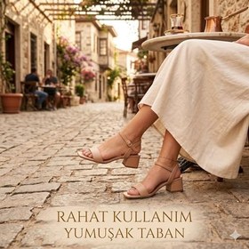 Resim Kadın Şık Topuklu Sandalet 5 cm - Ultra Rahat Günlük & Abiye Ayakkabı, Modern Yazlık Bilekten Bantlı Açık Burun Sandalet 