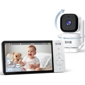 Resim Bebek Monitörü Kamera, 5 Inç 720P Hd, 350° Dönüş, 5000 Mah, Gece Görüşü, Vox Modu 