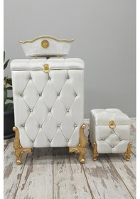 Resim Kapitone MDF Krem Renk 3'lü Çamaşır Sepeti Kirli Sepeti Krem 