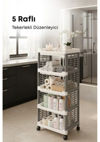 Resim Grimorlife 5 Raflı Banyo Düzenleyici Mutfak Rafı Banyo Dolabı Çok Amaçlı Plastik Mutfak Düzenleyici Gri 