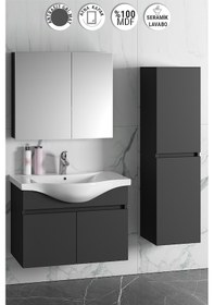 Resim Yıldız 80+35 Cm Antrasit Gri Mdf Lavabolu Asma Banyo Dolabı Takım Antrasit - Gri 