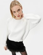 Resim Bisiklet Yaka Sweatshirt İnci Detaylı - El Emeği Koleksiyonu 
