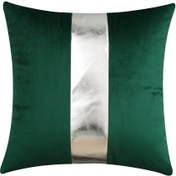 Resim 2 adet Kadife Gümüş Çizgili Yama Döşemelik Yastık Kılıfı, 45.72x45.72 cm, Hipoalerjenik Polyester ve Suni Deri, Fermuar Kapanışı, Makinede Yıkanabilir - Vintage Tarzı Dekoratif Yastık Kılıfları Koltuk ve Ev Ortamı için, Dekor Yastık 