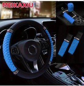 Resim Chuangyinshop 5pcs Set Blue Renkli Rhinestone Direksiyon Kılıfı 3d Nakışlı Süet Deri 14.5-15 Inç 