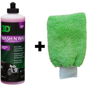 Resim 3D Wash N Wax 500ml + Yıkama Eldiveni (yeşil,turuncu,gri,mavi) 