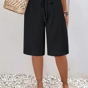 Resim Kadınlar İçin Esnek Beli Rahat Pantolon - Hafif Polyester-Spandeks Karışımı, Düz Siyah, Makinede Yıkanabilir, Pürüzsüz Dokulu İlkbahar Yaz Sonbahar için, Ev ve Tatil Giyimi için Çok Amaçlı 