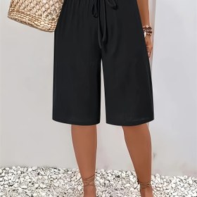 Resim Kadınlar İçin Esnek Beli Rahat Pantolon - Hafif Polyester-Spandeks Karışımı, Düz Siyah, Makinede Yıkanabilir, Pürüzsüz Dokulu İlkbahar Yaz Sonbahar için, Ev ve Tatil Giyimi için Çok Amaçlı 