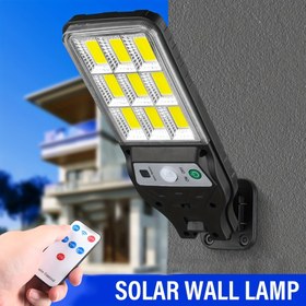 Resim Hareket Algılayıcılı Güneş Paneli Duvar Işığı, 9COB LED Dış Mekan Güvenlik Işığı, Su Geçirmez, Uzaktan Kumanda 3 Mod, Duvar Montaj, Güneş Enerjili, Kızılötesi, Bahçe, Sokak, Çit, Gözlemevi, Teras için 