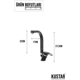 Resim Kustar Mix Tyal Balık Sırtı Boru Mutfak Eviye Bataryası Siyah 