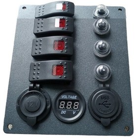 Resim Tekne Karavan Otomatik Sigorta Paneli. 4'lü Model. Usb'li Siyah 