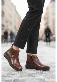 Resim Kahve Hakiki Deri Anatomik Kaymaz Taban Kadın Bot Z406 Z Kahve 