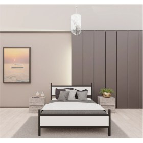 Resim GM 305 MODERN ÇİFT KİŞİLİK AHŞAP METAL SİYAH BEYAZ KARYOLA 150X200 