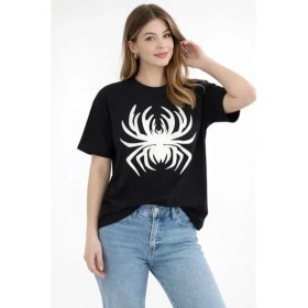 Resim Beruflic Örümcek Baskılı Tişört Kısa Kollu Bisiklet Yaka Tshirt 
