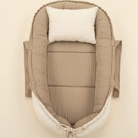 Resim Babynest ve Yastık - Çift Taraflı - Taş Örgü - Krem Muslin 