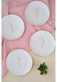 Resim Tabak Evi Porselen Natura Lavanta Altın Yaldız Pasta Tabağı 20,50cm 4 Lü Çok Renkli 