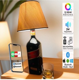 Resim Bluetooth Özellikli - 12 Işıklı Kumandalı Red Label Şişe Abajur Kahverengi 