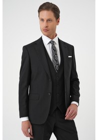 Resim Efor Slim Fit Düz Esnek Yelekli Klasik Siyah Takım Elbise Tk 894 Siyah 