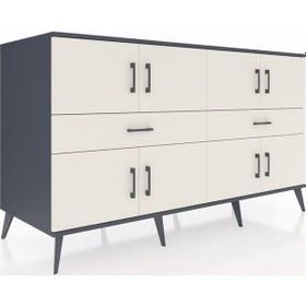 Resim Kronos Konsol 4 Raflı 2 Çekmeceli 8 Kapaklı 176x59x99 Antrasit-ay Antrasit-aytaşı 