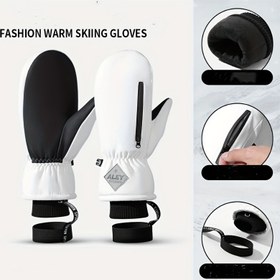 Resim Erkekler için Profesyonel Kayak Eldivenleri - Kaymaz, Sıcak Polar Astar, Dış Mekan Sporları için Beş Parmak Tasarımı 