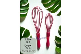 Resim Feyza Design 2'li Silikon Karıştırıcı Set, Çok Amaçlı ve Renkli Çırpma Teli 