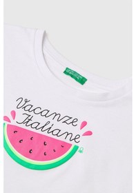 Resim United Colors Of Benetton Kız Çocuk Kabarık Baskı Detaylı T-shirt Beyaz 6-14 Yaş-2832 