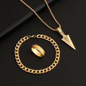 Resim 3 adet Mızrak Takı Seti Bileklik Yüzük Kolye Seti Moda ve Çok Yönlü Tüm Durumlar İçin Uygun 