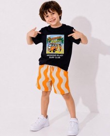 Resim Cg Kids Summer Vibes Baskılı Dalgalı Erkek Çocuk Şortlu Takım - Lacivert / Turuncu Çok Renkli 