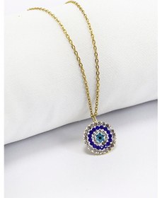 Resim Paslanmaz Çelik Zincir İle Parlak Taşlı Nazar Boncuğu Kolye 60 Cm Çok Renkli 