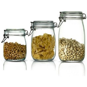 Resim 3'lü Set Korken Kavanoz Vakumlu Kilitli Cam Saklama Kavanozu 750 Ml - 1000 Ml - 1500 Ml Şeffaf 