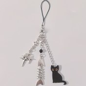 Resim Punk Tarzı Reçine Yıldız, Balık Kemeri, Siyah Kedi Siyah Boncuk Kolye Telefon Askısı 