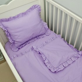 Resim Lila Fırfırlı Nevresim Seti - Bebek 