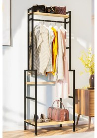 Resim Askılık Vestiyer Antre Hol Yatak Odası Elbise Askılığı Çok Amaçlı Elbise Dolabı Gardırop Doğal Ahşap Siyah 