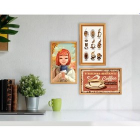 Resim Bk Home Coffee Tasarımlı Dekoratif 3’Lü Retro Ahşap Tablo-12 (551047468) 