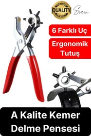 Resim Svein 6 Uçlu Kemer ve Deri Delme Delici Aleti Ergonomik Saplı Metal Çelik Delgeç Hızlı Pratik Kolay Zımba 