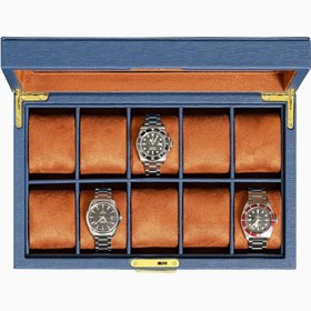 Resim 10 Yuvalı Lüks Saat Kutusu, Lüks Deri, Cam Kapaklı Saat Düzenleyici - Mavi 
