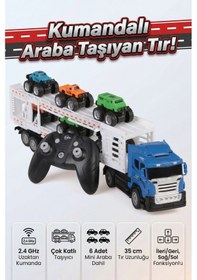 Resim Oyuncak Uzaktan Kumandalı Araba Taşıyan Tır 35 Cm - 6 Adet Mini Arabalı Set 1:32 Ölçek Mavi 