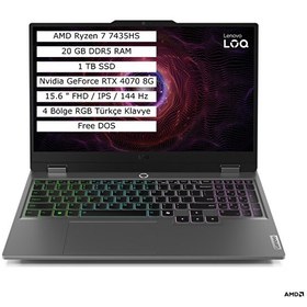 Resim LOQ 15ARP9 83JC00CUTR01 R7-7435HS 15.6" 20 GB RAM 1 TB SSD RTX4070 FHD IPS FreeDOS Gaming Laptop 
