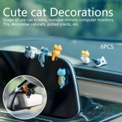 Resim 6 adet PVC Karikatür Kedi Gösterge Panosu Süsü, İz Bırakmayan Yapıştırıcı Sabitleme, Araç Ekran Kenarı ve Arka Görüş Aynası Süslemeleri 
