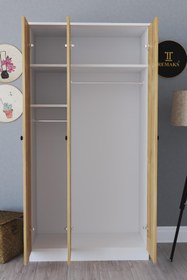 Resim Remaks Fuga 3 Kapaklı Elbise Dolabı - Beyaz Gövde Meşe Kapak 