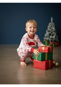 Resim Zekids Çocuk Pamuklu Yılbaşı Temalı Noel Baba Baskılı Pijama Takımı-16589 Renklı 