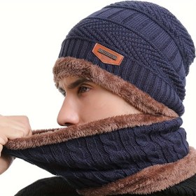 Resim 2 adet Kış Şapkası ve Atkı Seti - Ayarlanabilir Tokalı Kapanışlı Sıcak, Kalın Kadife Kaplı Şapka, Erkekler ve Kadınlar için Şık Siyah ve Kahverengi Tasarım, Kış Başlığı|Şık Kış Şapkası|Ayarlanabilir Başlık, Kış Aksesuarları 