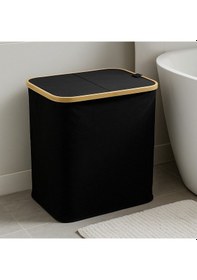 Resim Vichy Doğal Bambu Çerçeveli Katlanabilir Kirli Sepeti Kapaklı Ve Kumaş Gövdeli Çamaşır Sepeti Siyah Br-6706 Siyah 