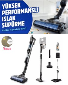 Resim Philips Islak ve Kuru PREMİUM AquaTrio 9000 Series, Yüksek Vakumlu Şarjlı Kablosuz Süpürge +Luciole Lambader 