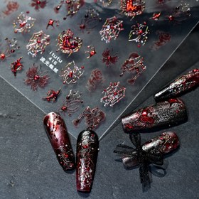 Resim Yeni Cadılar Bayramı Karanlık Romantik Muhteşem Simli Örümcek Seksi Taşlı Kırmızı Örümcek Tırnak Çıkartmaları, Özel Günler İçin Tırnaklar,Festival Tırnakları,Koyu Estetik Tırnaklar,Romantik Tırnaklar,Yüksek Parlaklıkta Taşlar,Kendinden yapışkanlı çiviler,Göz Alıcı Tırnaklar,Örümcek Temalı Tırnaklar 