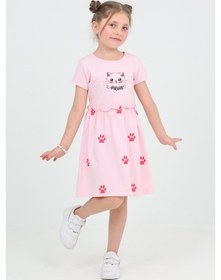 Resim Toontoy Kids Toontoy Kız Çocuk Kedi Baskılı Elbise Açık Pembe 